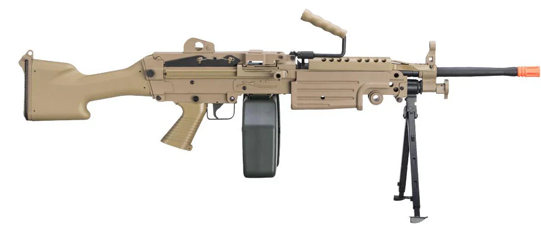 A&K M249 SAW MKII Steel Body AEG LMG w/ Reinforced Gearbox (Black / Tan) - Image 2