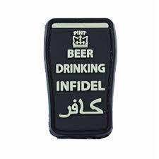 Very Tactical "Beer Drinking Infidel" PVC Hook and Loop Patch (Color: Black)