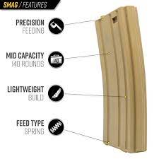 Valken 140rd SMAG Mid-Cap Airsoft Magazines - 5 Pack  TAN