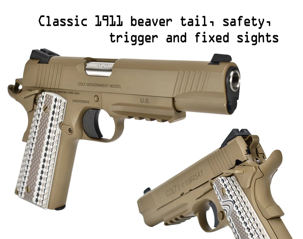 EMG Cybergun Colt 1911 Goverment Combat Unit T8 GBB Pistol Airsoft - TAN - Image 4