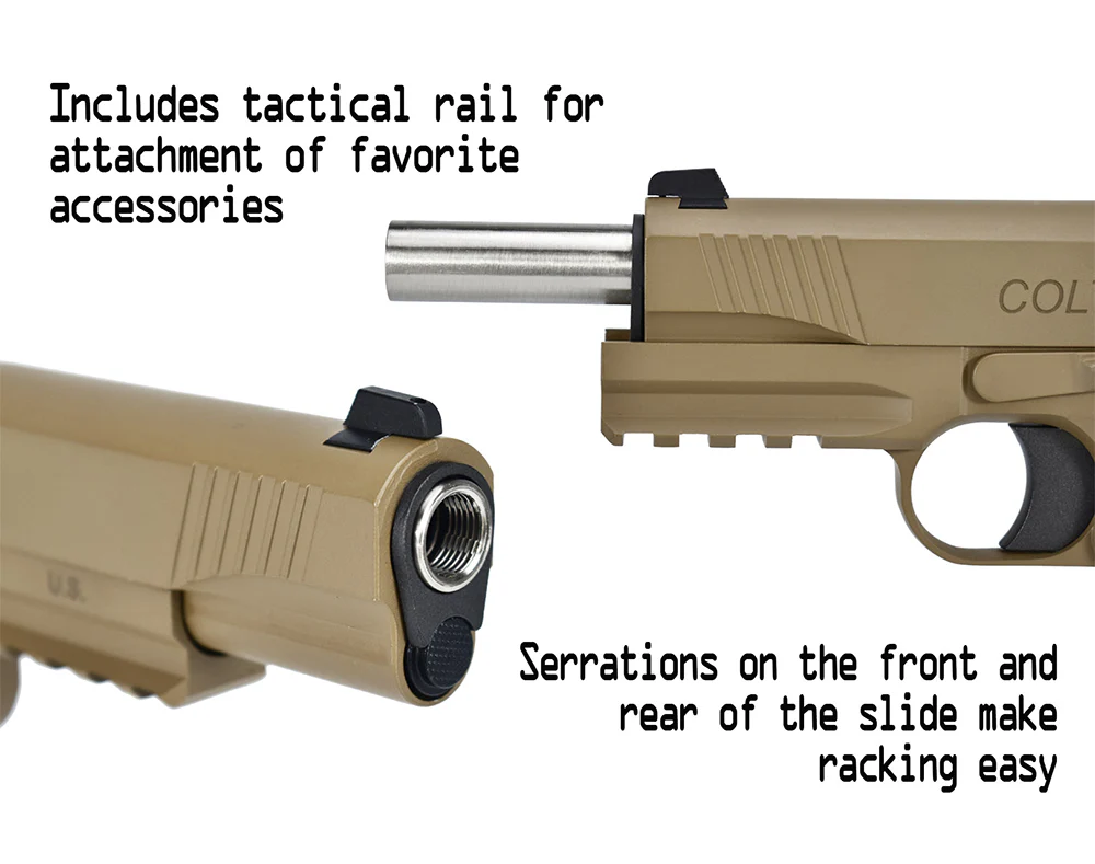 EMG Cybergun Colt 1911 Goverment Combat Unit T8 GBB Pistol Airsoft - TAN - Image 5