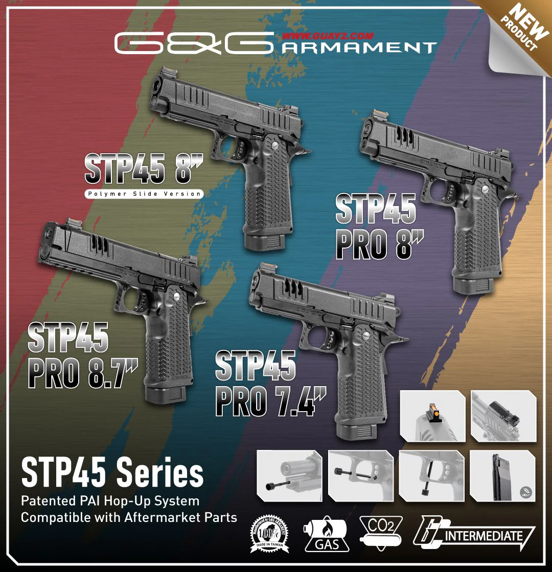 G&G STP45 GBB Airsoft Pistol - (Black) Polymer Slide 8" - Image 2