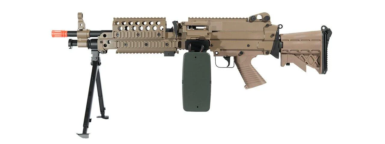 A&K M249 SAW MK46 Steel Body AEG LMG w/ Reinforced Gearbox (Black / Tan) - Image 2