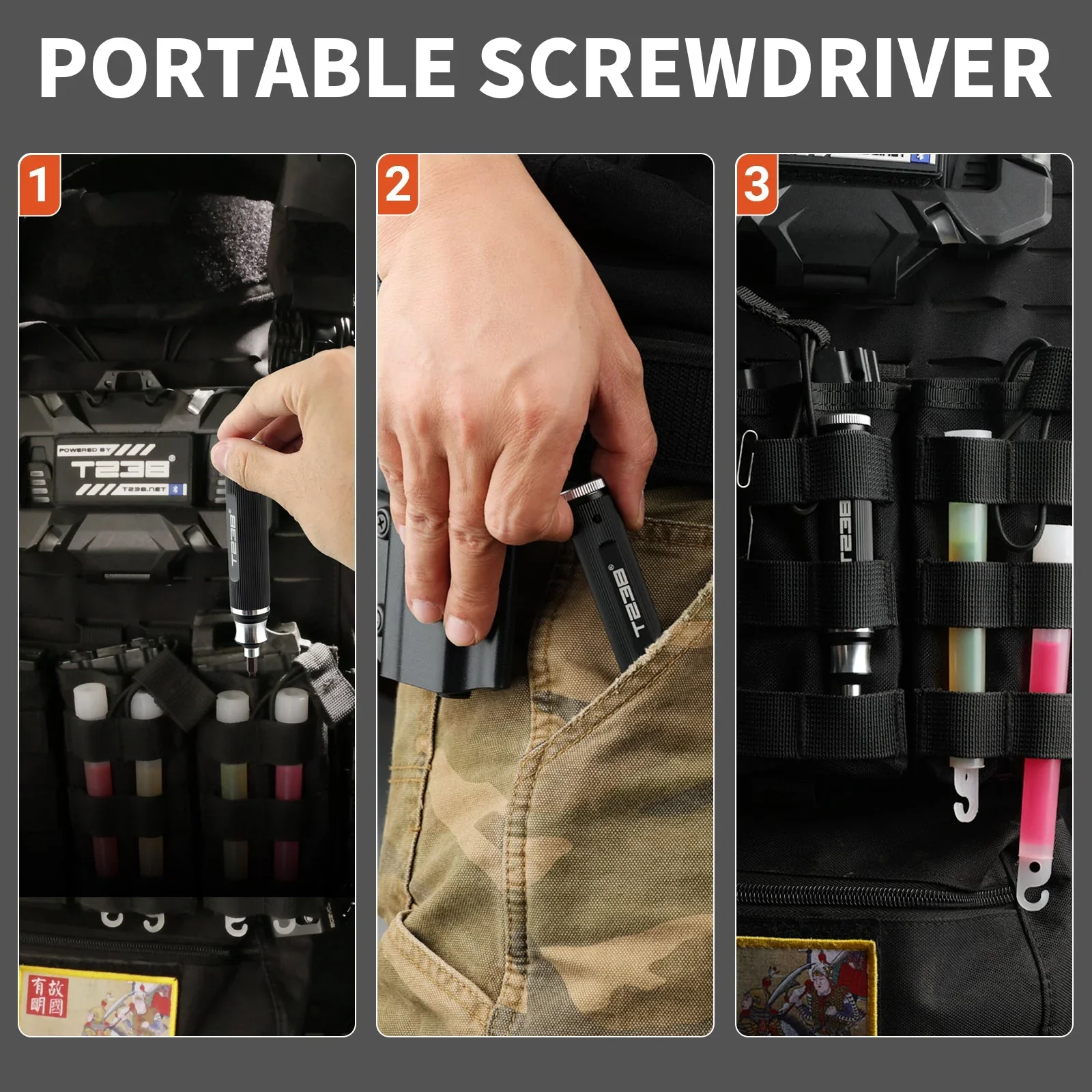 T238 6-in-1 Portable Screwdriver, Red Steel - Image 3